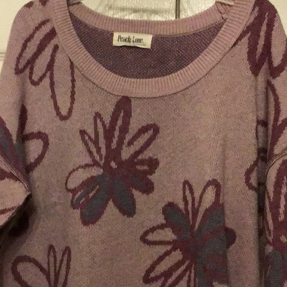 Peach Love California Purple Crew Neck Sweater with Floral Design - Picture 2 of 3